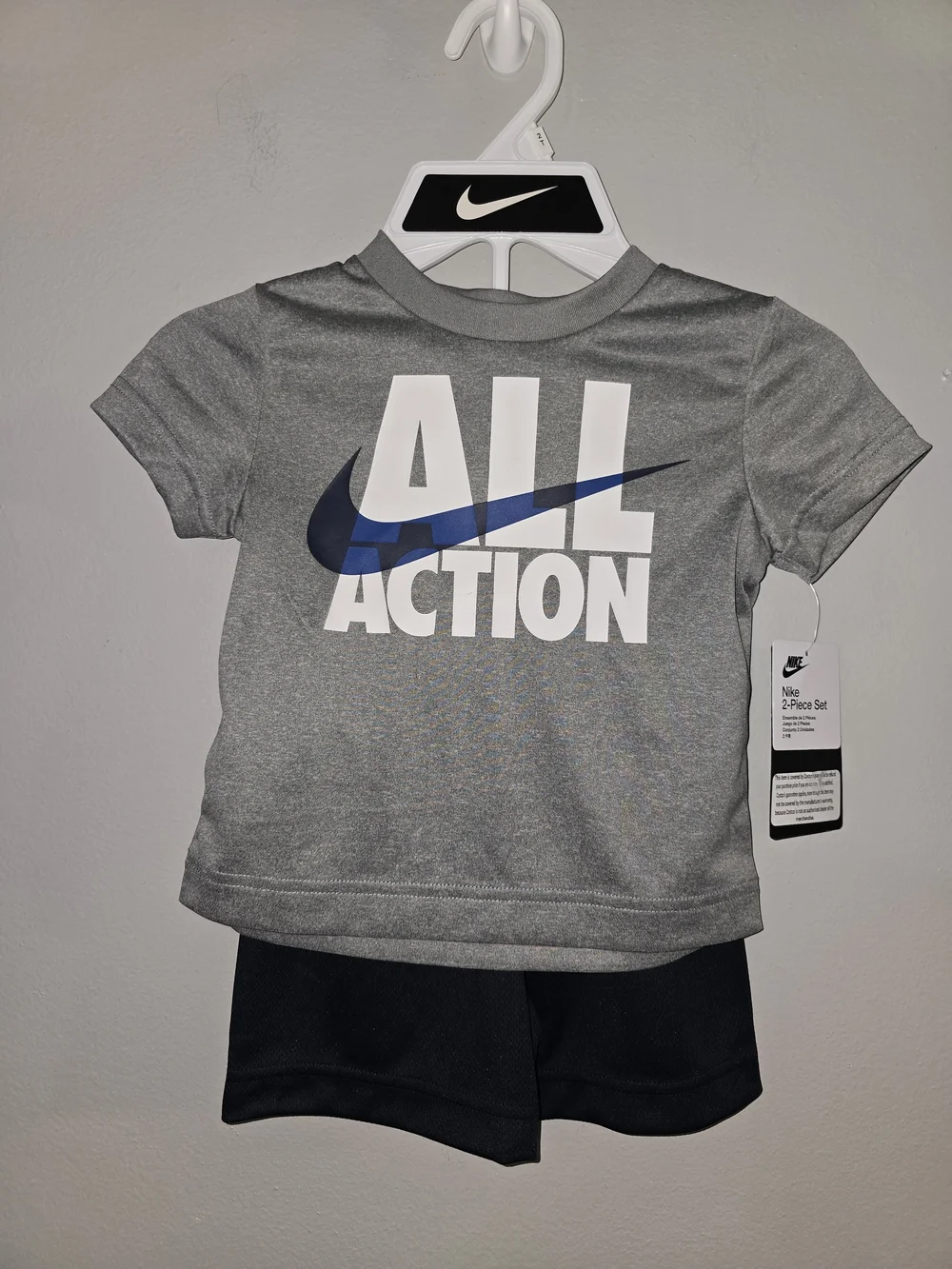 Nike Kids Gray 'All Action' Short Sleeve Tee with Blue Shorts